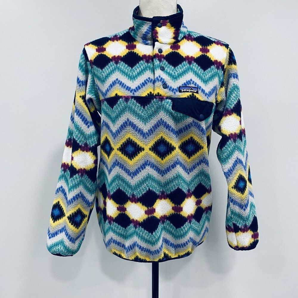 PATAGONIA XS Women Synchilla Snap-T Pullover Timber Twist Fleece Retro Aztec Y2K